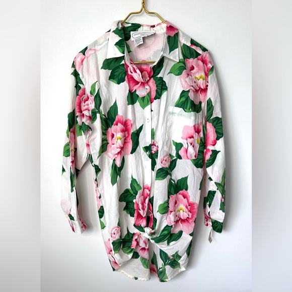 Adrienne Vittadini Tops - NWT Vintage Adrienne Vittadini Sport Floral Tie Front Thin Button Up Shirt Small